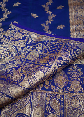 Blue Banarasi Silk Saree With Blouse Piece