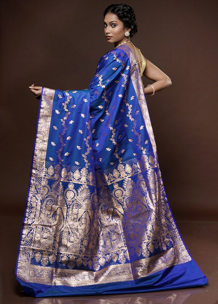 Blue Banarasi Silk Saree With Blouse Piece