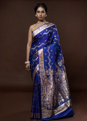 Blue Banarasi Silk Saree With Blouse Piece - Indian Silk House Agencies