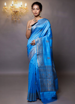 Blue Handloom Tussar Pure Silk Saree With Blouse Piece - Indian Silk House Agencies