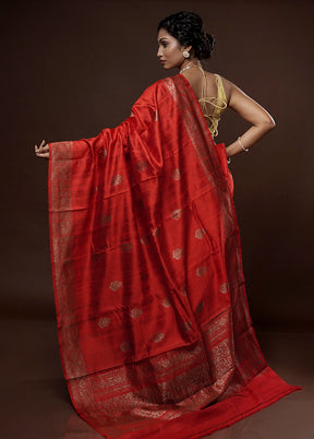 Red Tussar Pure Silk Saree With Blouse Piece - Indian Silk House Agencies