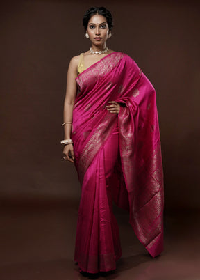 Pink Tussar Pure Silk Saree With Blouse Piece