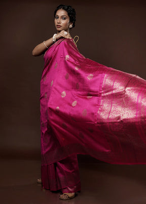 Pink Tussar Pure Silk Saree With Blouse Piece