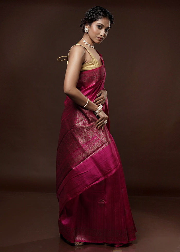 Pink Tussar Pure Silk Saree With Blouse Piece