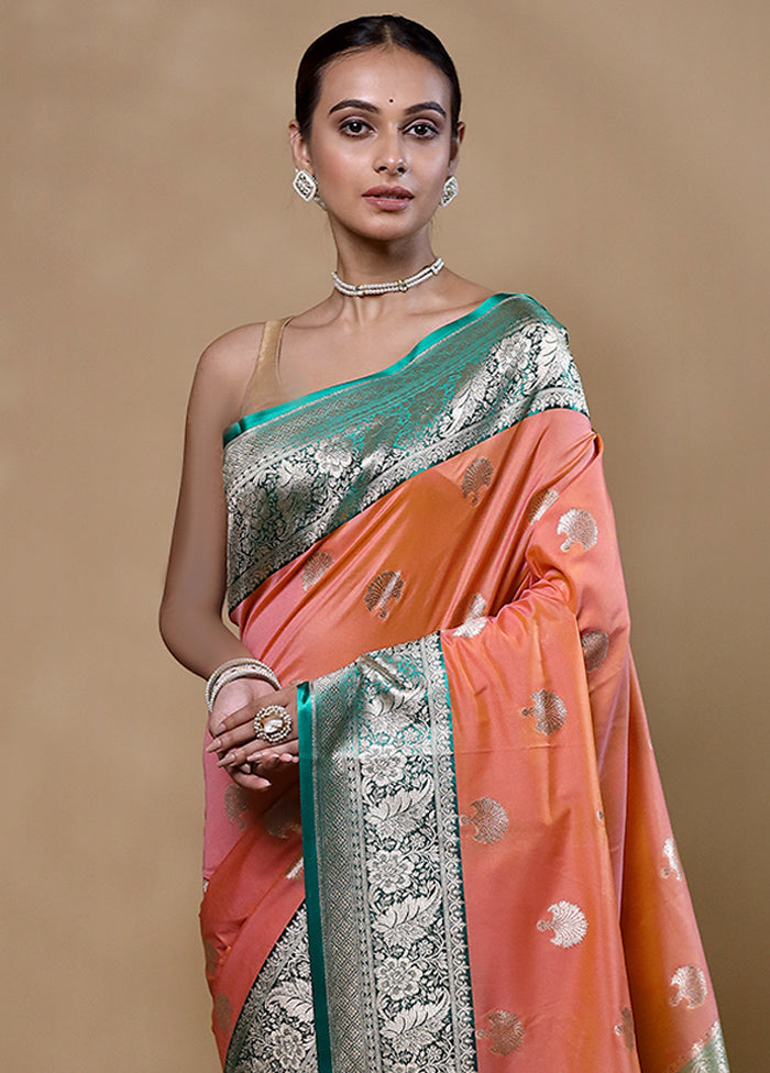 Orange Katan Silk Saree With Blouse Piece