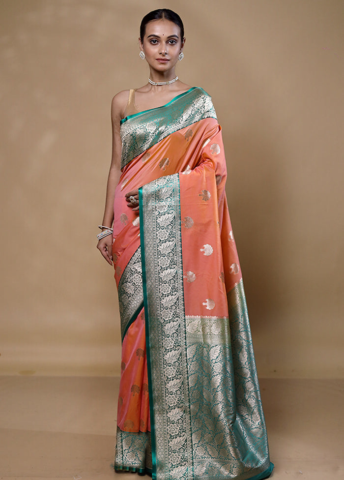 Orange Katan Silk Saree With Blouse Piece