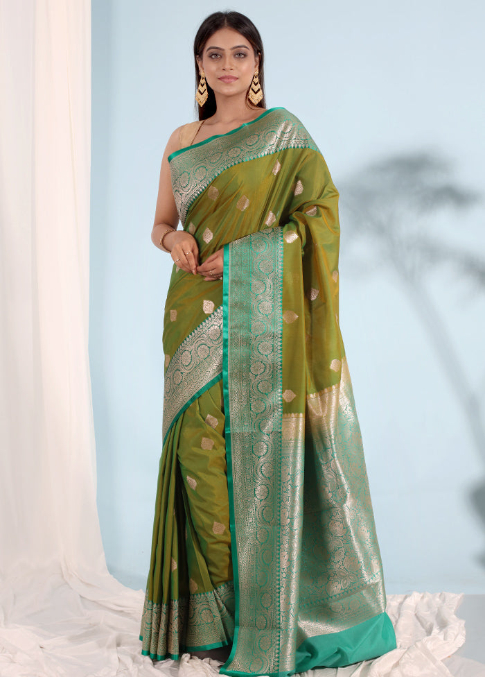 Green Katan Silk Saree With Blouse Piece