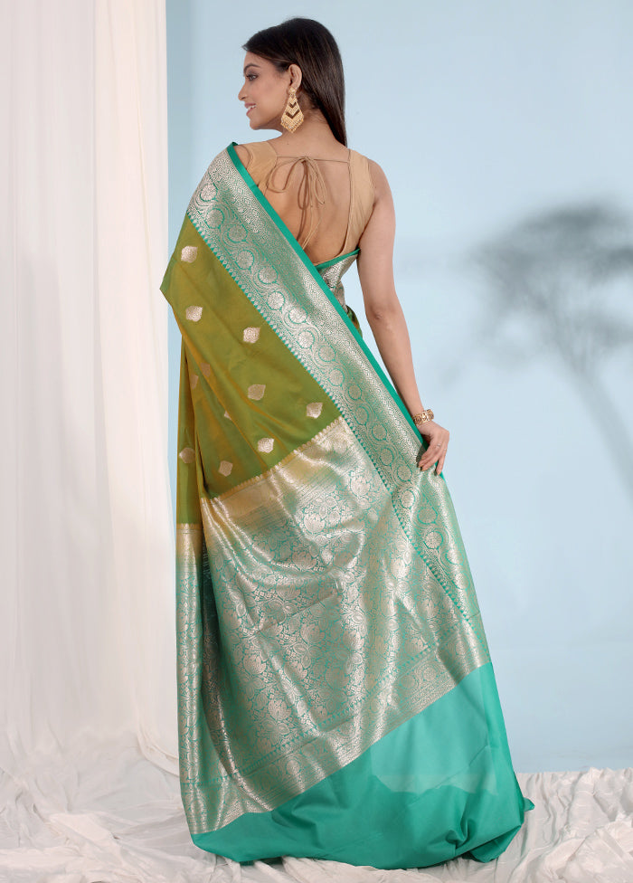 Green Katan Silk Saree With Blouse Piece