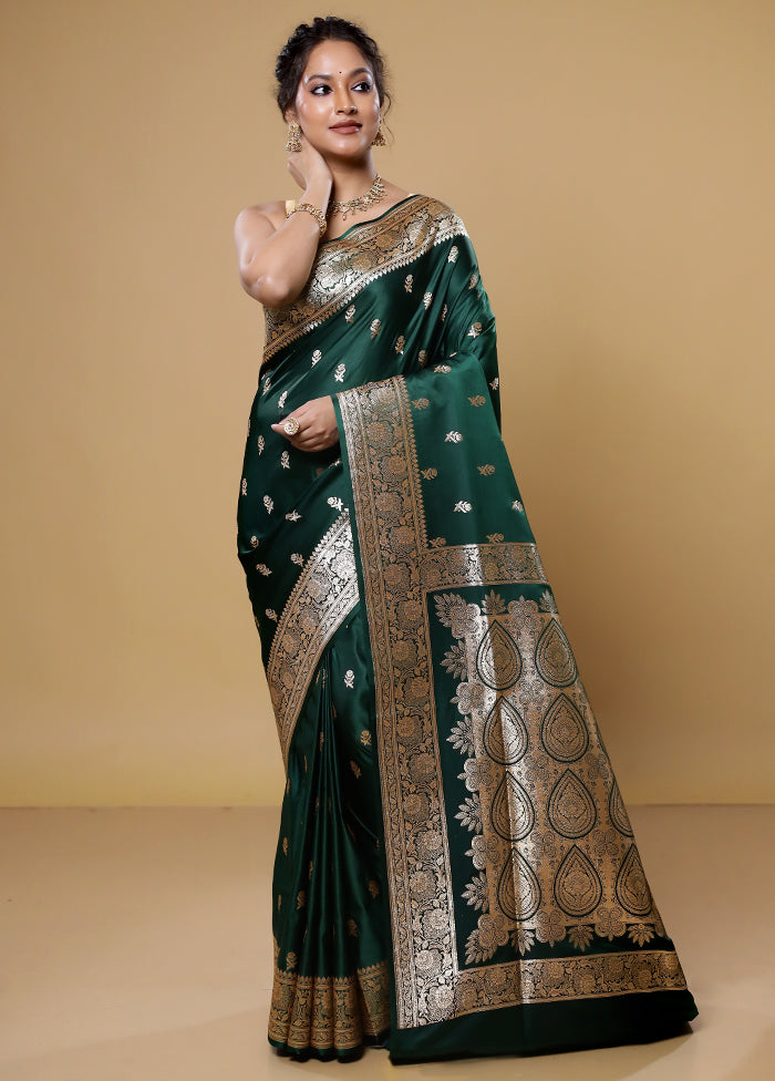 Green Banarasi Silk Saree With Blouse Piece