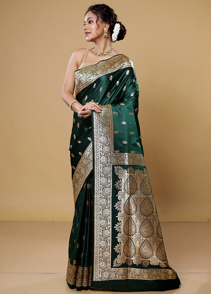 Green Banarasi Silk Saree With Blouse Piece