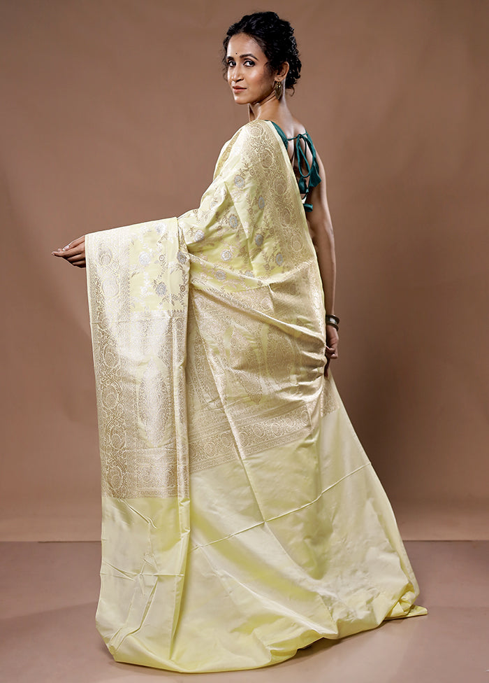 Yellow Banarasi Silk Saree With Blouse Piece - Indian Silk House Agencies
