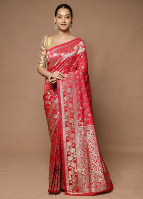 Pink Uppada Silk Saree With Blouse Piece