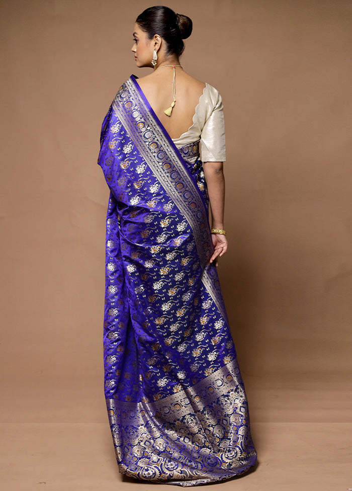 Blue Handloom Uppada Pure Silk Saree With Blouse Piece