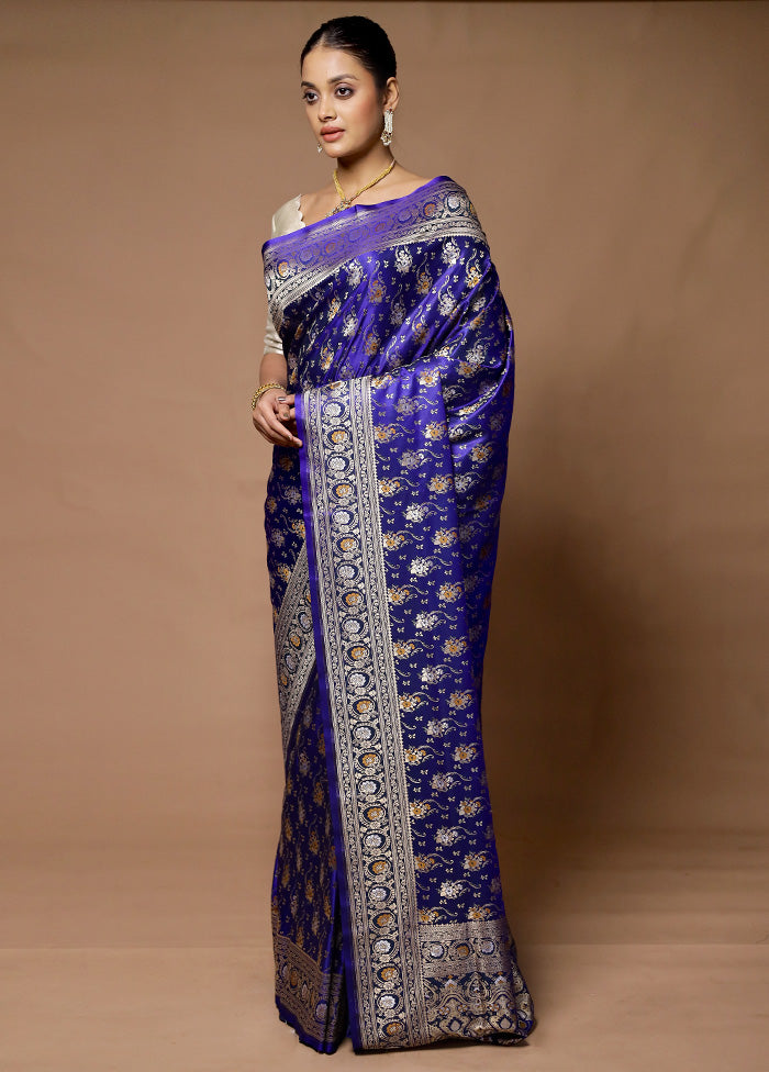 Blue Handloom Uppada Pure Silk Saree With Blouse Piece