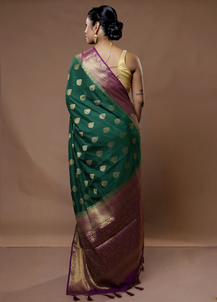 Green Dupion Silk Saree With Blouse Piece - Indian Silk House Agencies