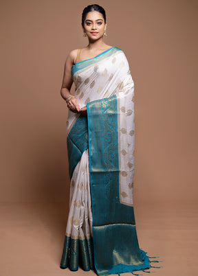 White Dupion Silk Saree With Blouse Piece