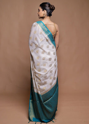 White Dupion Silk Saree With Blouse Piece