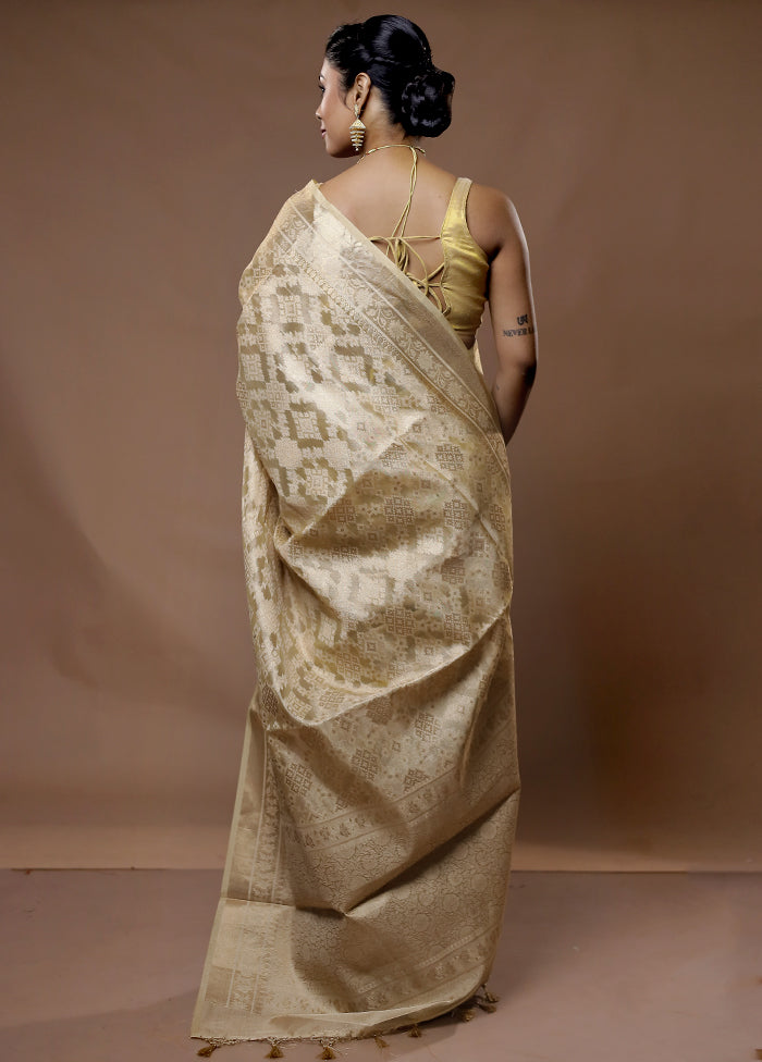 Cream Tissue Silk Saree With Blouse Piece