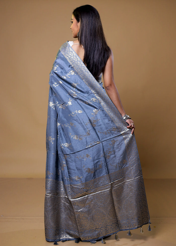 Grey Dupion Silk Saree With Blouse Piece