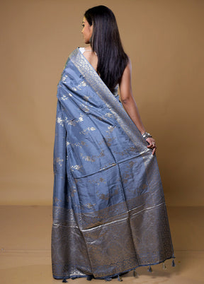 Grey Dupion Silk Saree With Blouse Piece