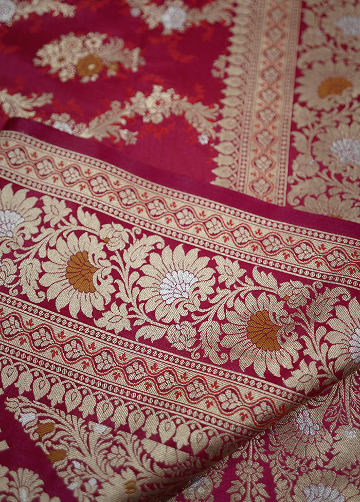 Pink Uppada Pure Silk Saree With Blouse Piece - Indian Silk House Agencies