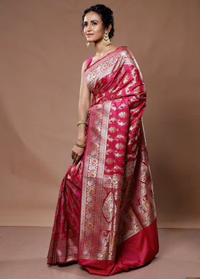 Pink Uppada Pure Silk Saree With Blouse Piece - Indian Silk House Agencies