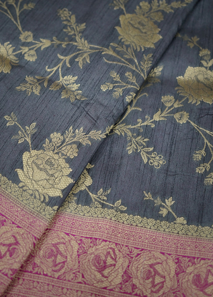 Grey Dupion Silk Saree With Blouse Piece - Indian Silk House Agencies