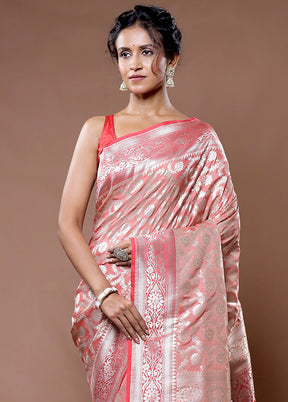 Peach Uppada Silk Saree With Blouse Piece