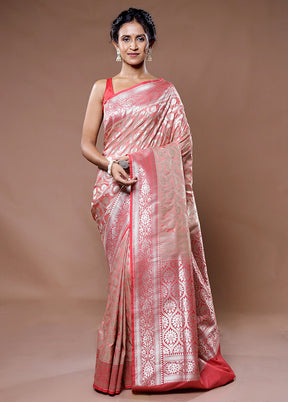 Peach Uppada Silk Saree With Blouse Piece