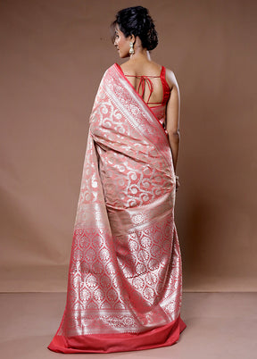 Peach Uppada Silk Saree With Blouse Piece