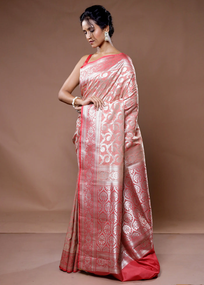 Peach Uppada Silk Saree With Blouse Piece