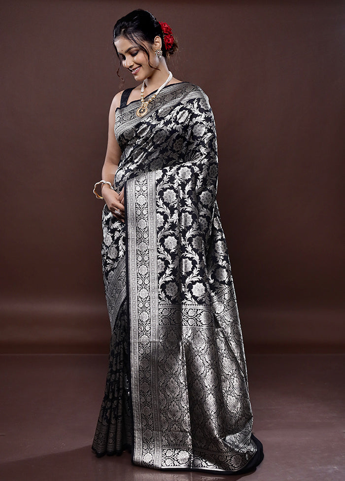 Black Uppada Silk Saree Without Blouse Piece - Indian Silk House Agencies