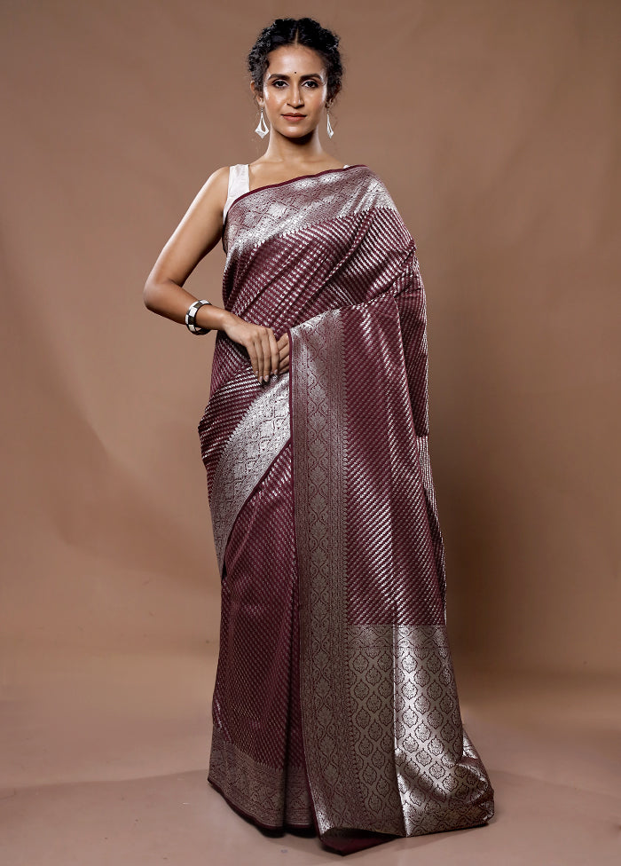 Maroon Uppada Silk Saree With Blouse Piece