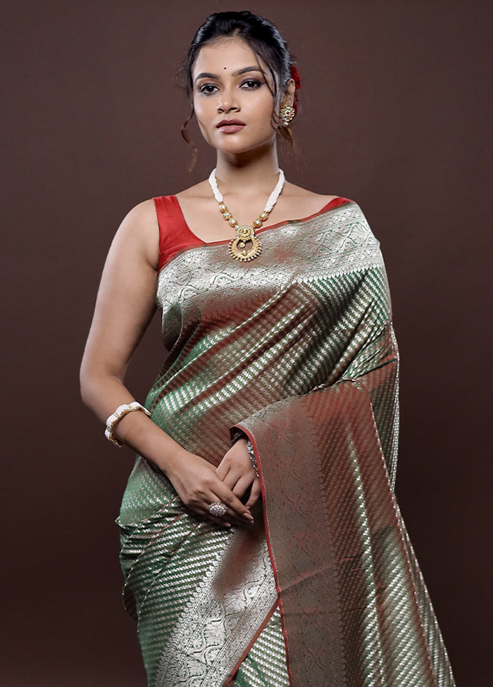 Green Uppada Silk Saree Without Blouse Piece