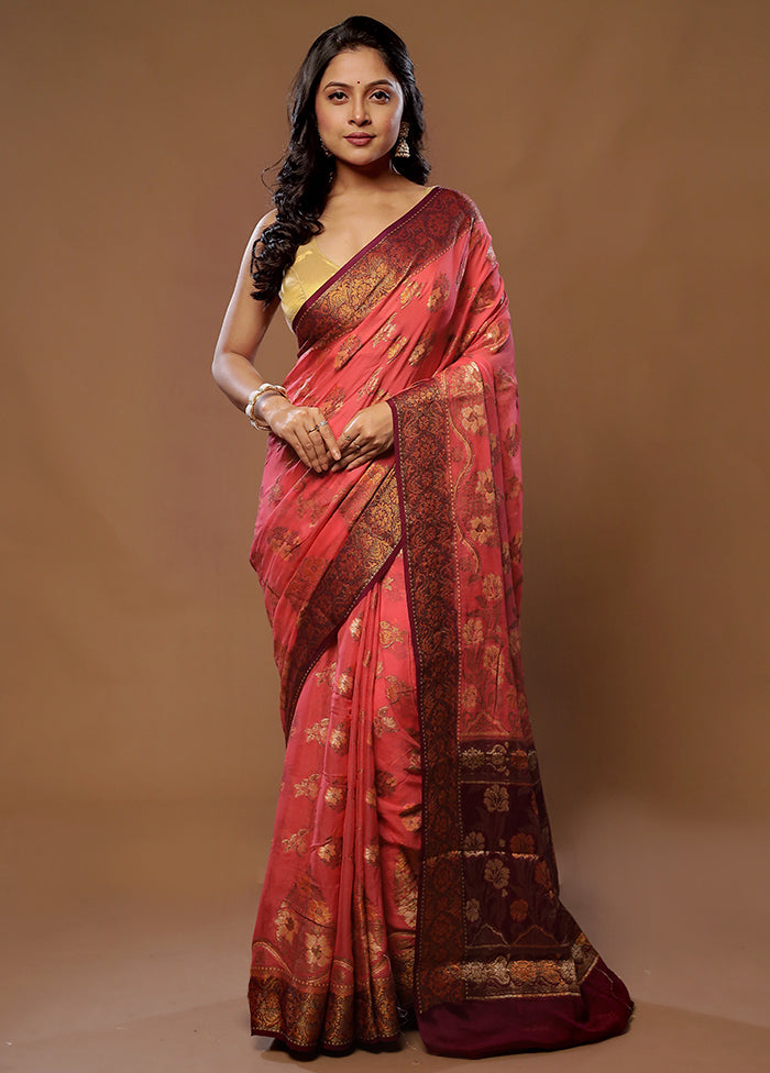 Pink Pure Georgette Saree With Blouse Piece