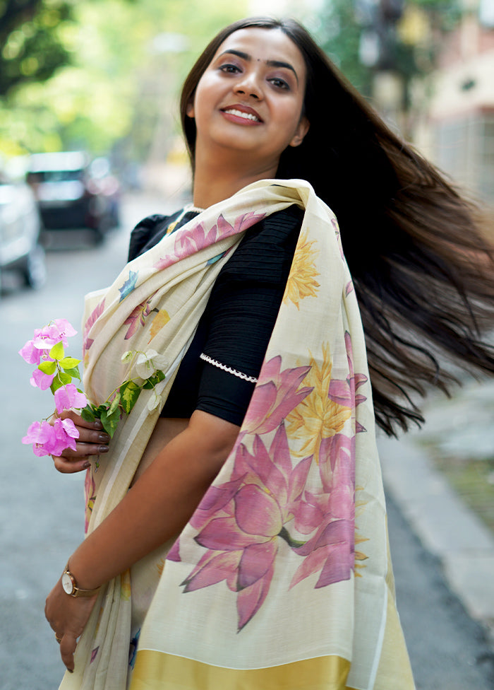 Cream Tissue Silk Saree With Blouse Piece