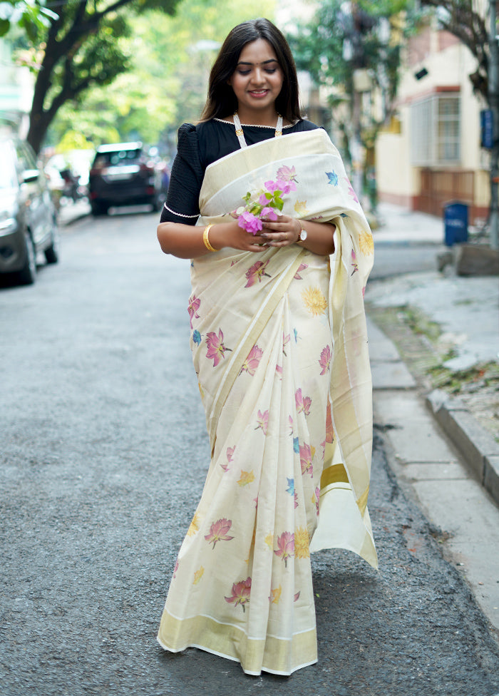 Cream Tissue Silk Saree With Blouse Piece - Indian Silk House Agencies