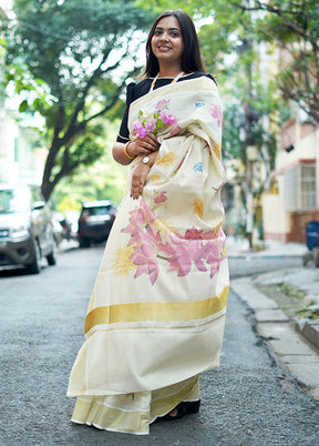 Cream Tissue Silk Saree With Blouse Piece - Indian Silk House Agencies