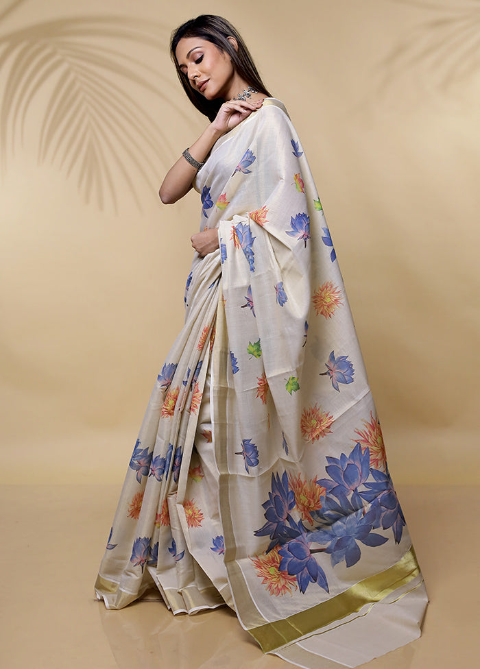 Cream Tissue Silk Saree Without Blouse Piece - Indian Silk House Agencies