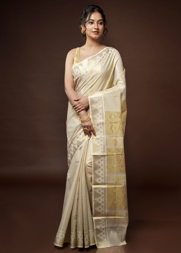 Cream Tissue Silk Saree With Blouse Piece - Indian Silk House Agencies