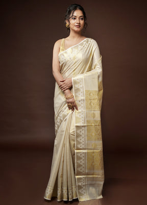 Cream Tissue Silk Saree With Blouse Piece - Indian Silk House Agencies