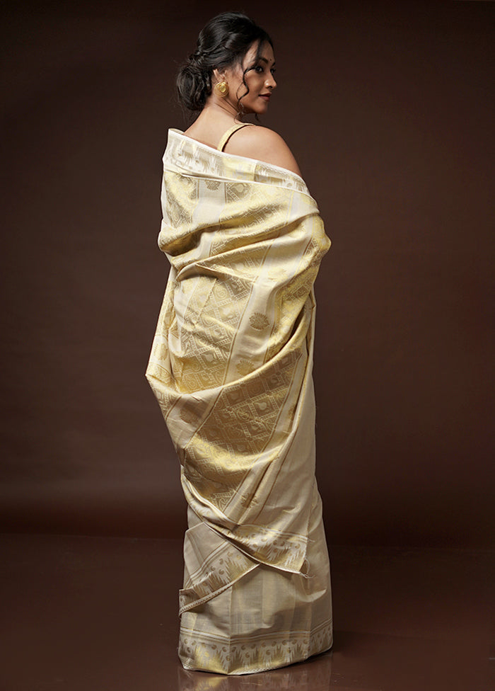 Cream Tissue Silk Saree With Blouse Piece - Indian Silk House Agencies