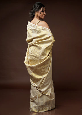 Cream Tissue Silk Saree With Blouse Piece - Indian Silk House Agencies