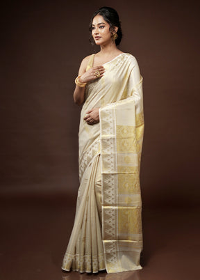 Cream Tissue Silk Saree With Blouse Piece - Indian Silk House Agencies