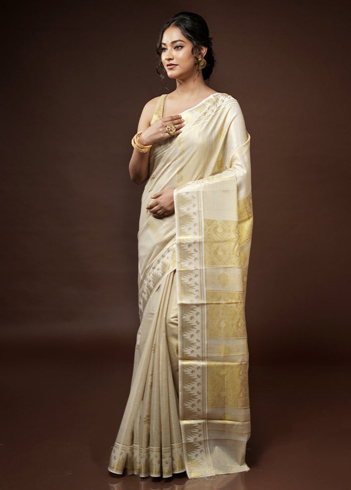 Cream Tissue Silk Saree With Blouse Piece - Indian Silk House Agencies