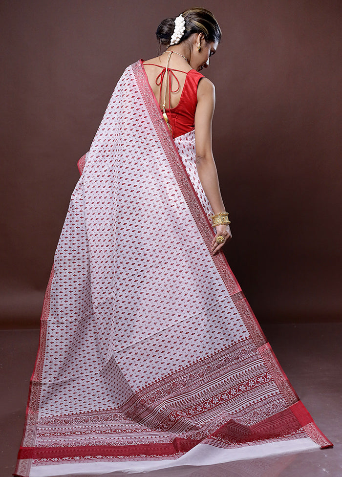 White Cotton Saree Without Blouse Piece - Indian Silk House Agencies