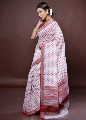 White Cotton Saree Without Blouse Piece - Indian Silk House Agencies