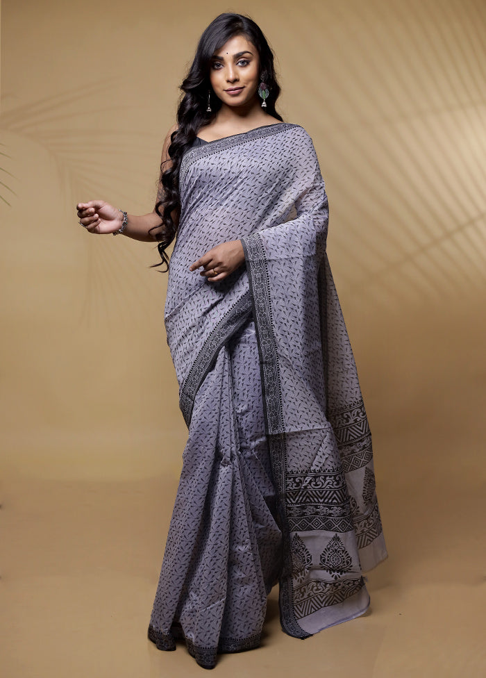 Grey Cotton Saree Without Blouse Piece - Indian Silk House Agencies