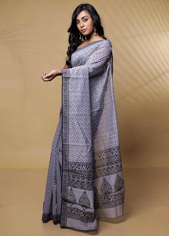 Grey Cotton Saree Without Blouse Piece - Indian Silk House Agencies