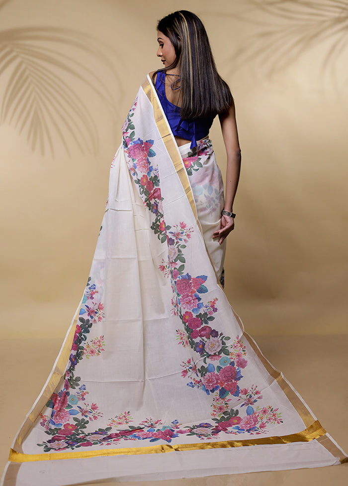 Cream Cotton Saree Without Blouse Piece - Indian Silk House Agencies